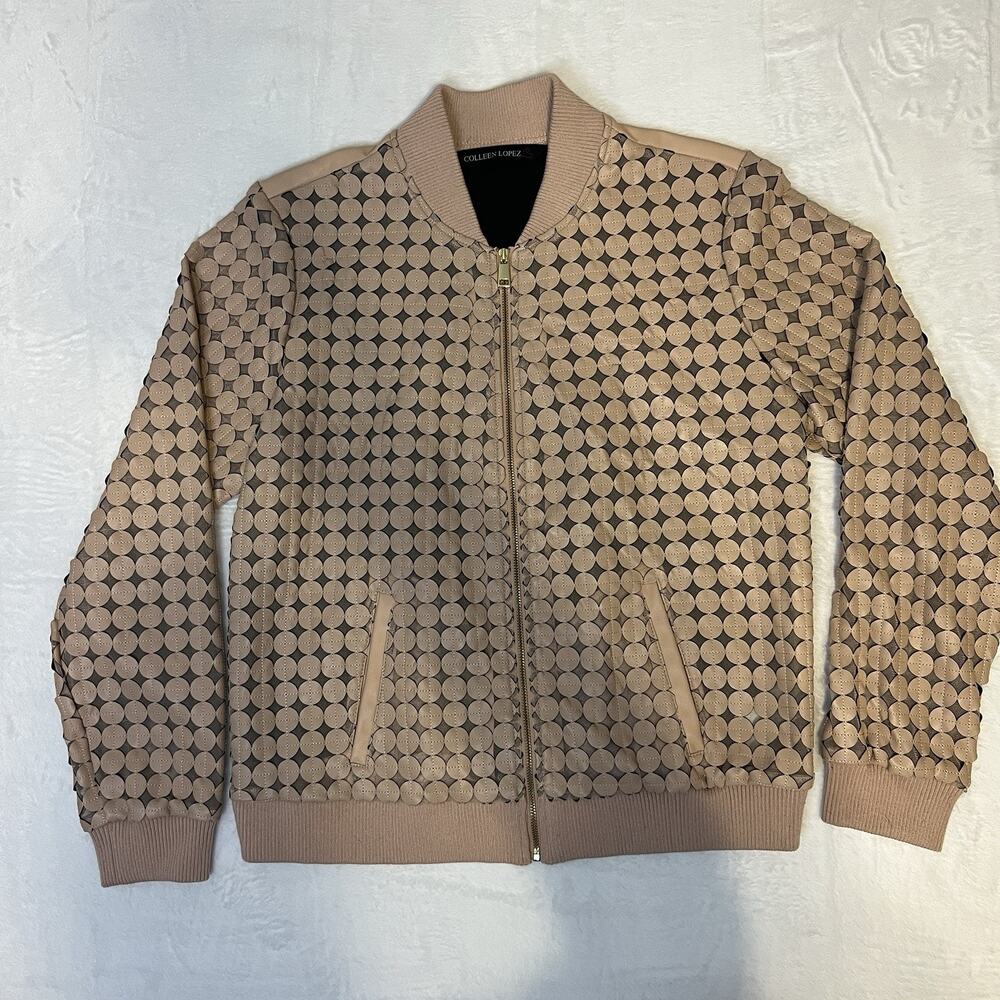 Colleen Lopez Women’s Faux Leather Bomber Jacket Disc Detail Zip Black S/M